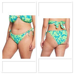 Wild Fable Women's Adjustable Coverage Bikini Bottom Blue/Green‎ Tropical 2XL